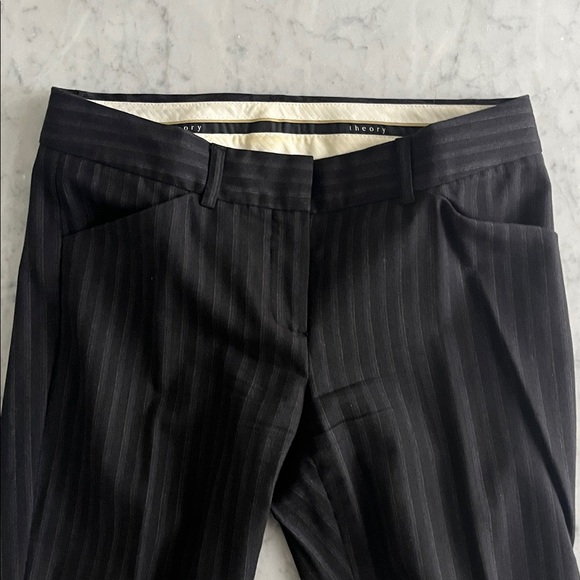 Theory Vintage Y2K Navy Blue Wool Pinstriped flared pants - Picture 2 of 8